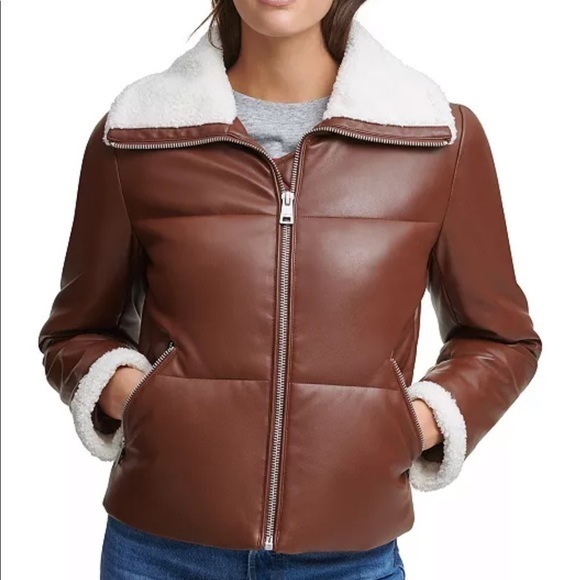 NWT Levi’s Breanna Puffer Brown Sherpa Lined Faux Leather - Picture 2 of 10